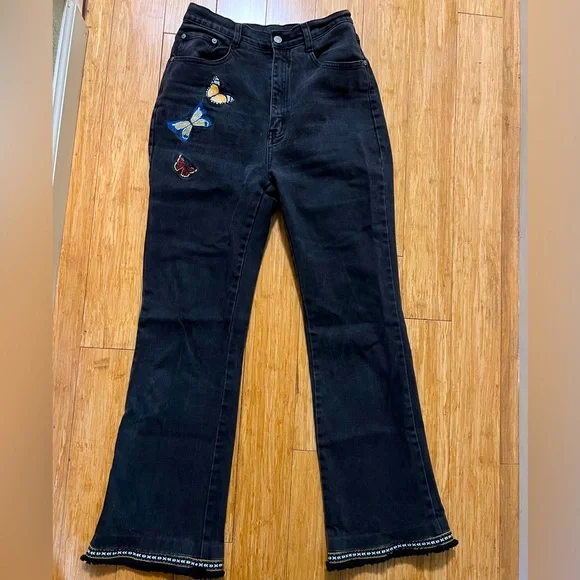 JNCO Black Wide Leg Jeans with Embroidered Butterflies - Picture 2 of 5